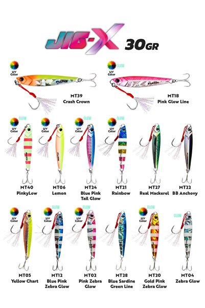 Fujin Jig-X 30gr Light Jigging jig Yem #Renk MT21 RAİNBOW GLOW