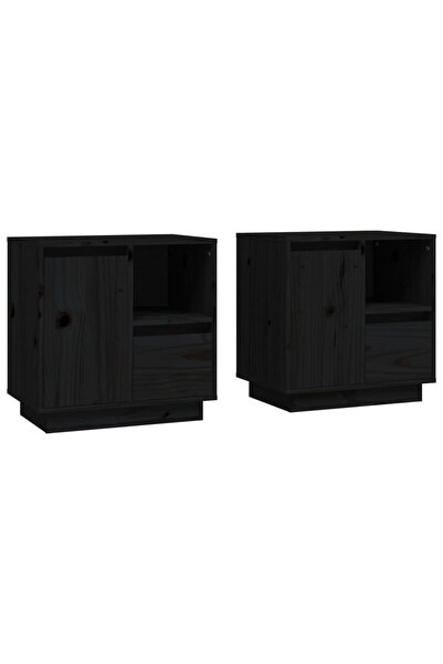 vidaxl Noptiere, 2 buc., negru, 50x34x50 cm, lemn masiv de pin