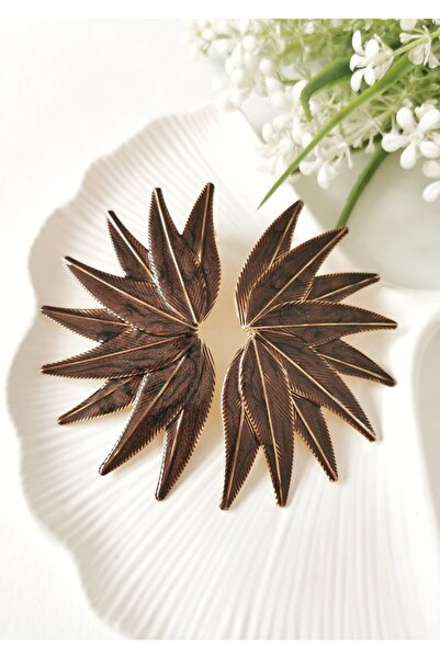 Halley Concept Coffee Color Palmira Leaf Form Steel Earrings 5X8,5 cm