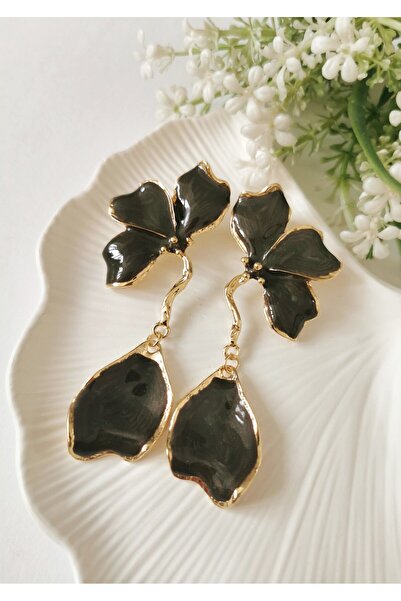 Halley Concept Milky Coffee Orchid Enamel Coated Steel Dangle Earrings 3.5X8....