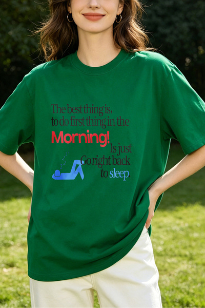 Fleck تي شيرت نسائي بطبعة Morning Humor بتصميم كاجوال فضفاض