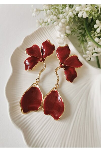 Halley Concept Red orchid enamel coated steel dangle earrings 3.5x8.5 cm