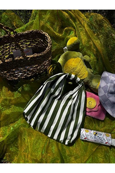 AKGÜN EV TEKSTİLİ Striped Drawstring Beach Shoulder Bag Tote Bag Special Seri...