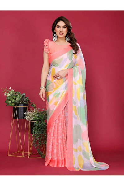 Generic Ready To Wear Chiffon Silk Saree, Women's Moss Chiffon Silk Printed S...
