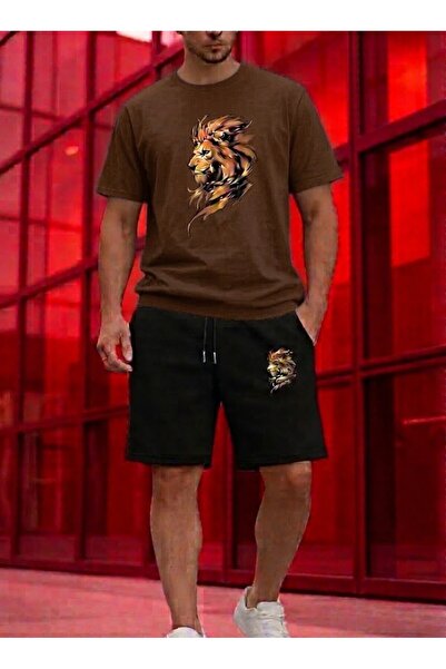 SILATU Men's Lion Printed Shorts T-Shirt Set