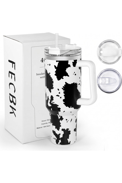 fecbk FECBK Thermal Mug, 1.2l (40 oz), with Straw and Handle, Stainless Steel...