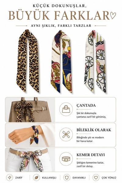 macsoo Eșarfă din satin cu model de lanț pentru femei, accesoriu pentru geant...