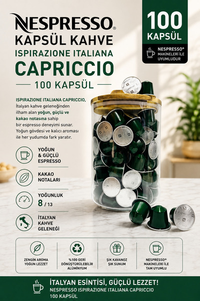 Nespresso Kapsül Kahve Capriccio 100 Kapsül + Kutu Hediyeli