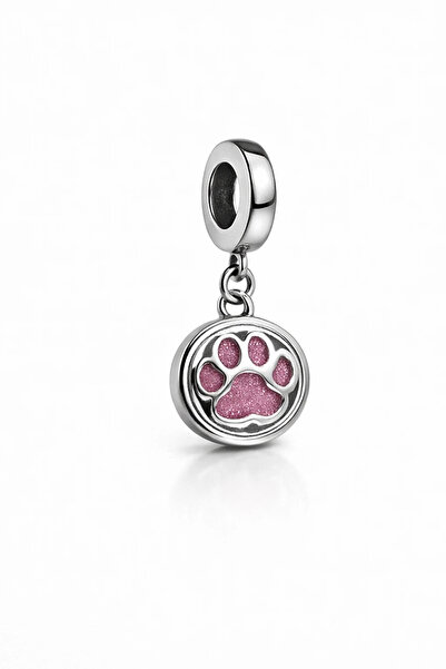 MakeWell Steel Paw Figure Dangle Charm – Pink Stone Animal-Themed Charm Compa...