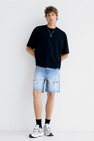 Bershka Distressed denim bermuda şort