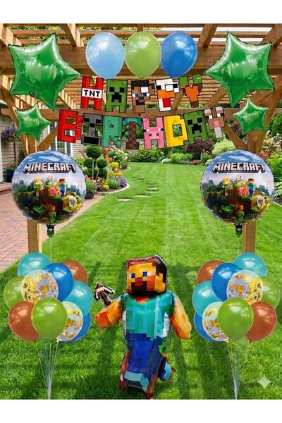 HAKİ Minecraft Temalı Happy Birthday Doğum Günü Konsept Parti Balon Süsleme S...