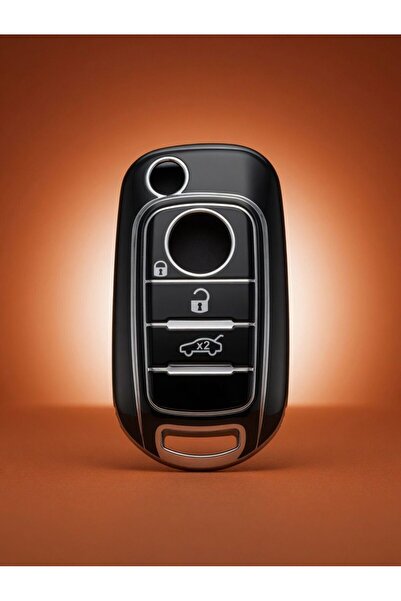 keymatik Fiat Egea Sustalı Black Silver Auto Key Remote Case Cover Auto Keychain