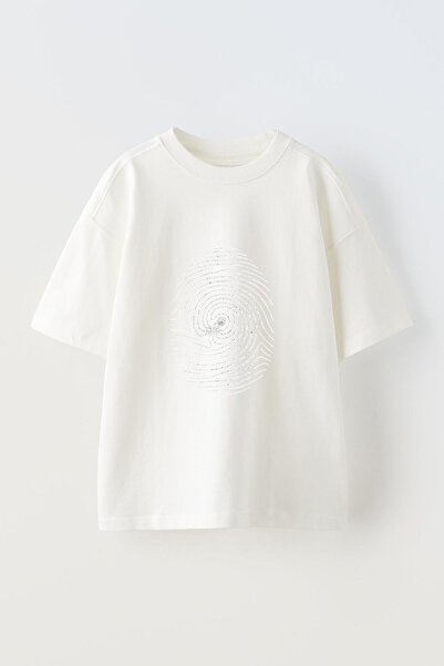 Anetos Tricou supradimensionat din bumbac alb, cu imprimeu frontal cu design ...