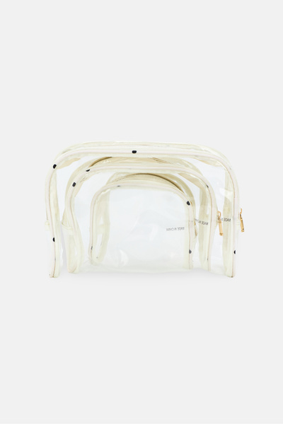 ISAAC MIZRAHI 3 Pieces Travel Pouch Set, Transparent