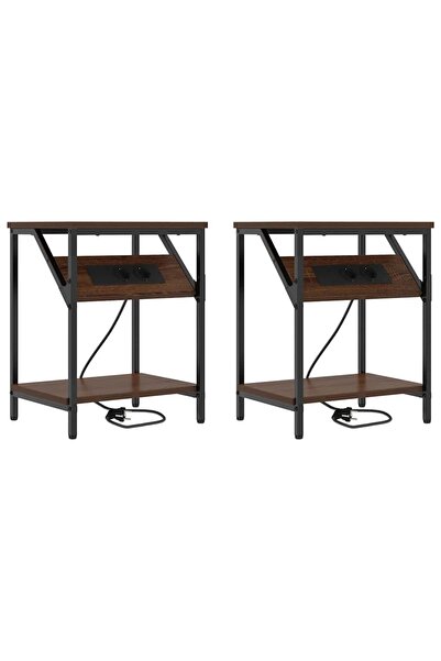 vidaxl Dulap de noapte 2 pcs Stejar închis 38 x 30 x 48 cm