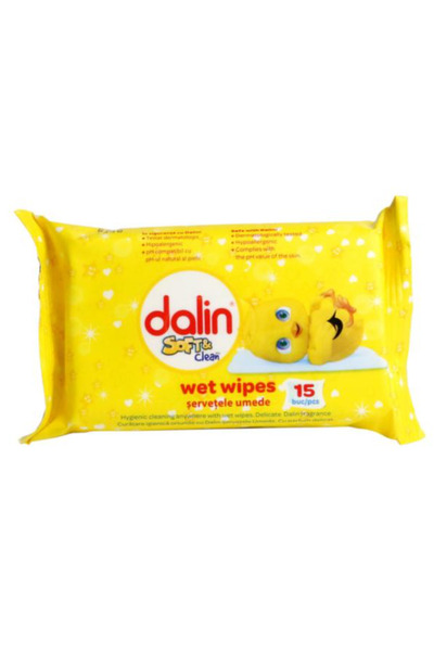 Dalin Servetele Umede Moi de Buzunar - Soft & Clean, 15 buc