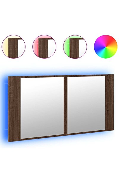 vidaxl Bathroom cabinet with mirror and LED, brown oak, 90x12x45 cm, acrylic