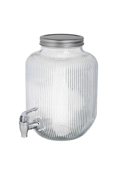 OEM Dozator de băuturi din sticlă cu dungi și robinet 14x14x26cm - 4L