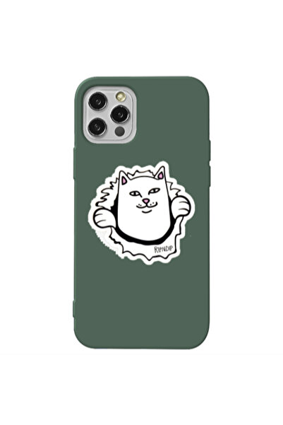 Other Apple iPhone 13 Pro White cat Dark Green Colored Silicone TPU Θήκη