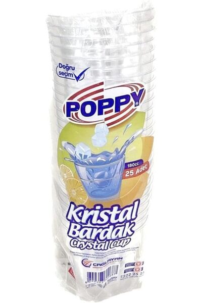 Yıldızan TRENDYPAZARS store Poppy Şeffaf Plastik Kristal Bardak - 180 Cc. - 1...