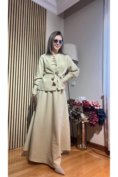 Cardella Liyana Cupra Fabric Buttoned Skirt Double Set |   Stylish Hijab Set
