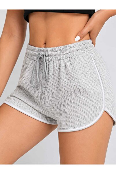 Le Vion Kadın Moda Waffle Kumaş Cepsiz Ipli Mini Spor Şort