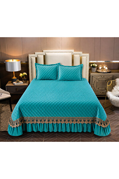 Lenjeria Pufoasa Duvet cover and 2 pillowcases, Quilted Velvet and Gold Embro...