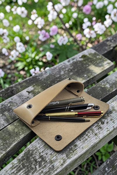 CY Leather Linea Genuine Leather Pen Holder, Natural Vaketa Leather, Handmade