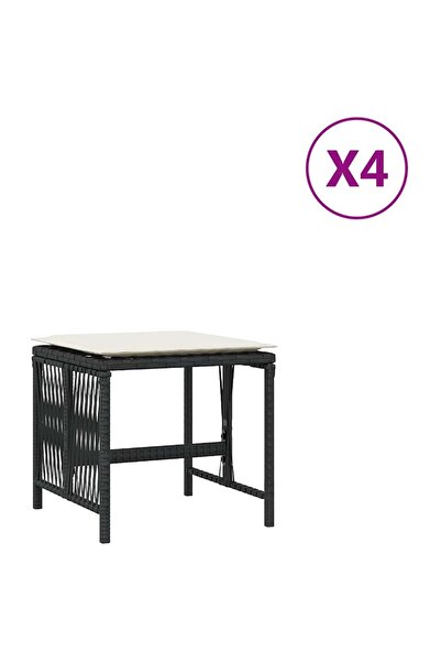 vidaxl Scaune de grădină cu perne, 4 buc. negru 41x41x36 cm poliratan