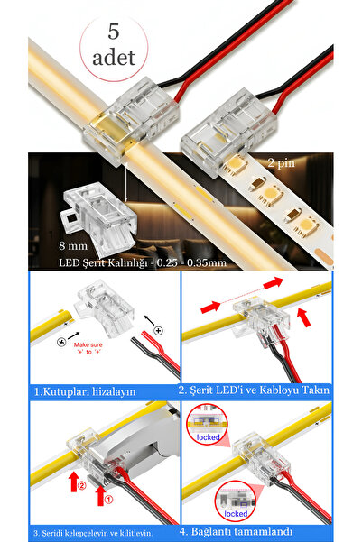 Nexo 8mm COB+SMD Şerit+Kablo T-L Bağlantı Konnektörü (5 adet)
