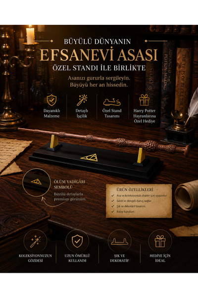 Major Hobi Harry Potter Dumbledore Mürver Asa Standlı Dekoratif Asa 28 cm