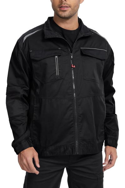 OEM Black work jacket for men, reflective stripes, zipper and buttons, 2XL