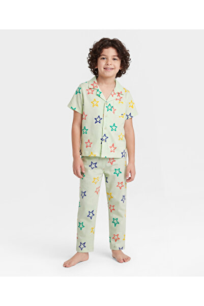 Pine kids Cotton Pajama Set with Star Print - Sea Green