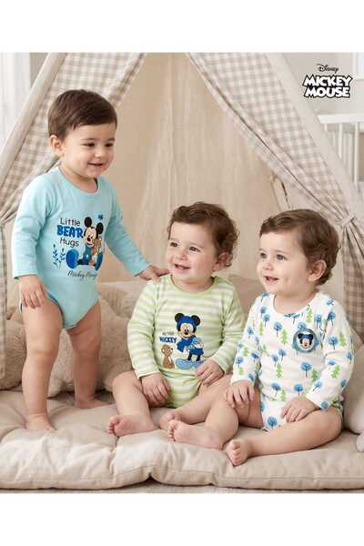 Babyhug Disney Knit Onesies with Minnie Mouse Graphic, Pack of 3 - Light Gree...