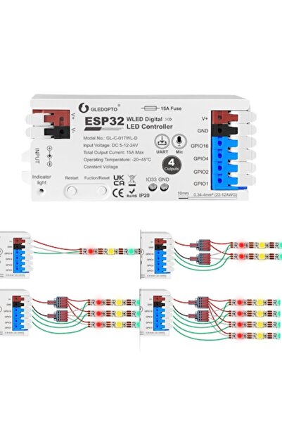 GLEDOPTO Digital LED Controller WLED ESP32 GLEDOPTO, 4 Channels, 15A, Sound M...