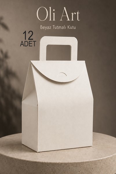 OLİ Art BEYAZ Tutmalı Kutu 12 ADET 8x15x19 cm Hediye Poşeti - Saplı Karton Kutu