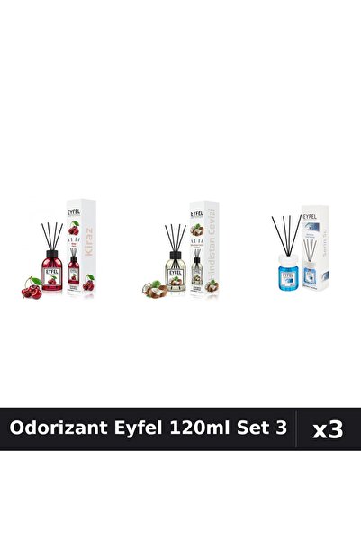 Eyfel Set 3 Odorizante Camera cu Betisoare 120ml - Cireșe, Nucă Cocos, Cool W...