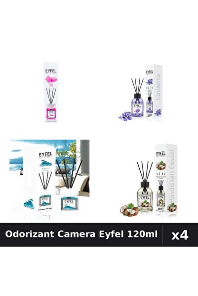 Eyfel Set 4 Odorizant Camera cu Betisoare 120ml - Bubble Gum, Lavanda, Ocean,...