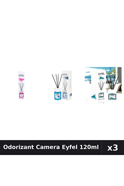 Eyfel Set 3 Odorizante Camera cu Betisoare - Bubble Gum, Cool Water, Ocean 120ml