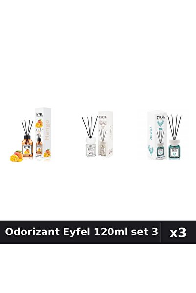 Eyfel Set 3 Odorizante Camera cu Betisoare 120ml - Angel, Bumbac, Mango