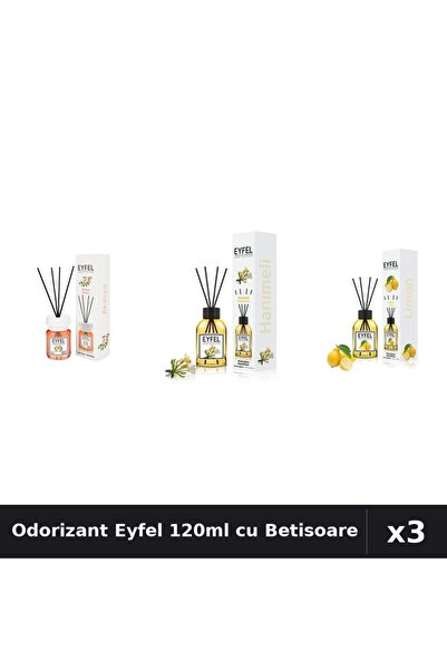 Eyfel Set 3 Odorizante Camera cu Betisoare 120ml - Acacia, Lamaie, Mana Maici...