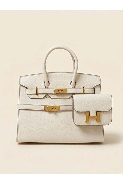 Generic Elegant Leather Top Handle Handbag with Gold Hardware & Mini Crossbod...