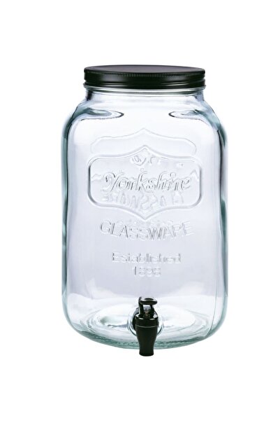 Generic 1-Gallon Drink Dispenser, Glass Water Dispenser with Black Tin Lid an...