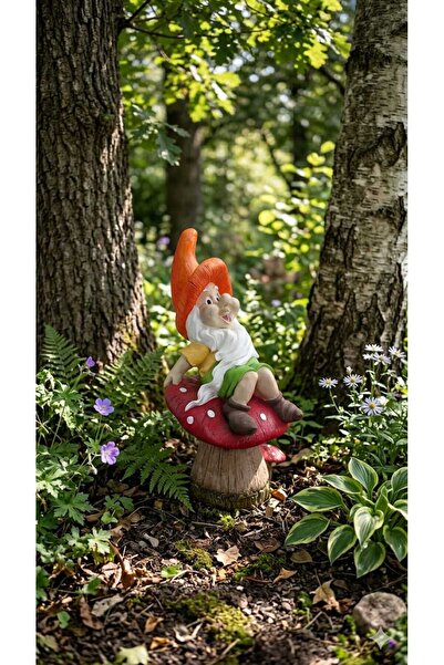 Dekoromi Dekoratif İç ve Dış Mekan Mantar Cüce Heykel Biblo (52x23 CM)