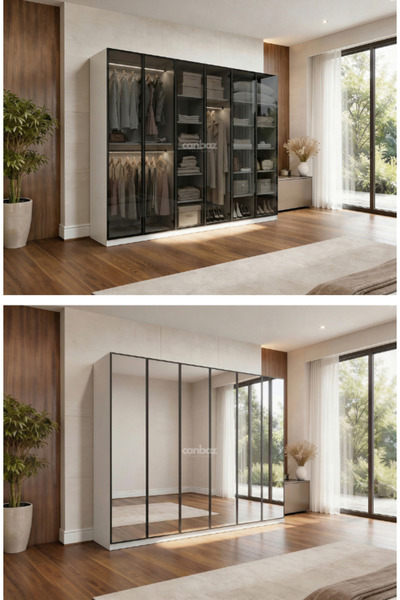 CANBAZ FURNİTURE Esla modüllü 6 cam kapaklı %100 MDF (KURULUM DAHİL)