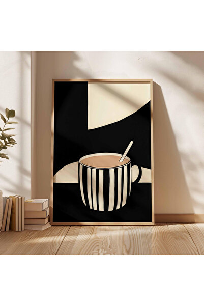 Tuba Decor Cana de cafea cu dungi, cu ramă din lemn, dintr-o singură bucată