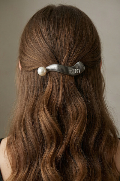 Runades Women's Black Pearl Detailed Crystal Stone Embellished Hair Clip