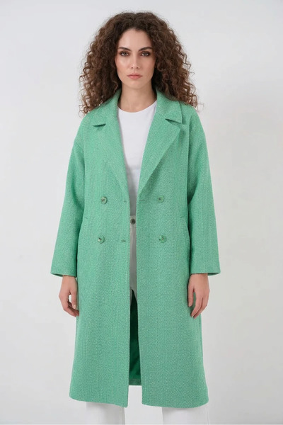 buğrahayalin Women's Wide Collar Oversize Herringbone Patterned Cashmere Gree...