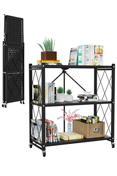 TAPIT Foldable Storage Shelf with Wheels Metal Collapsible Shelving Unit Disp...
