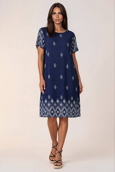 ROHBOUTIQUE Navy Blue Boho Print Viscose Dress for Women Roh DR4811